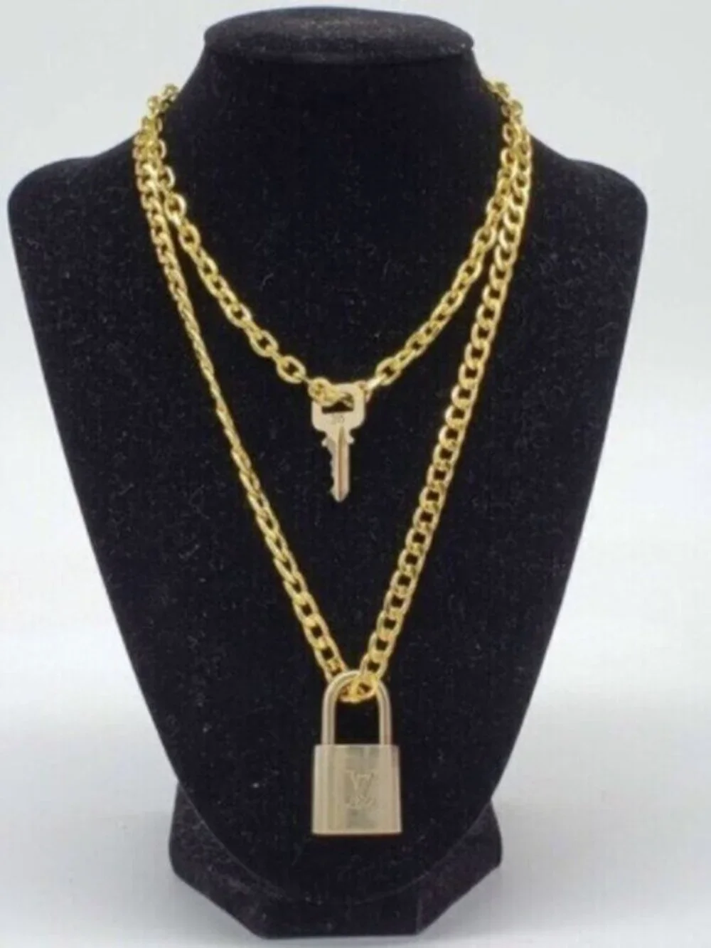 Authentic Louis Vuitton Lock & Key w/ 18k Gold Plated Stainless 2 Necklace